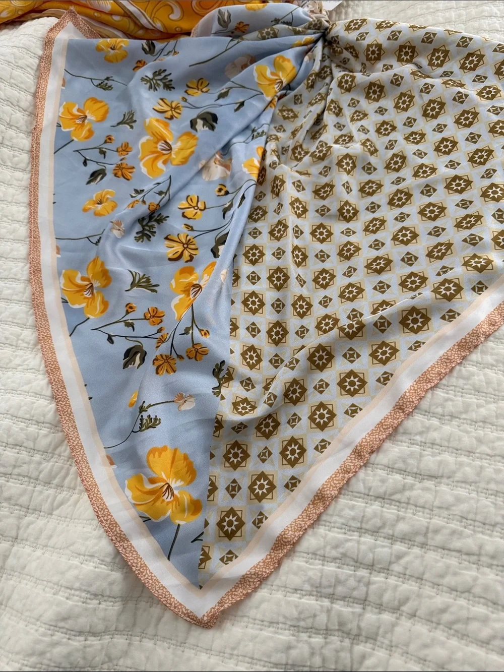 Two Anthropologie Scarfs NWT Yellow and Light Blue Floral Silk Scarf